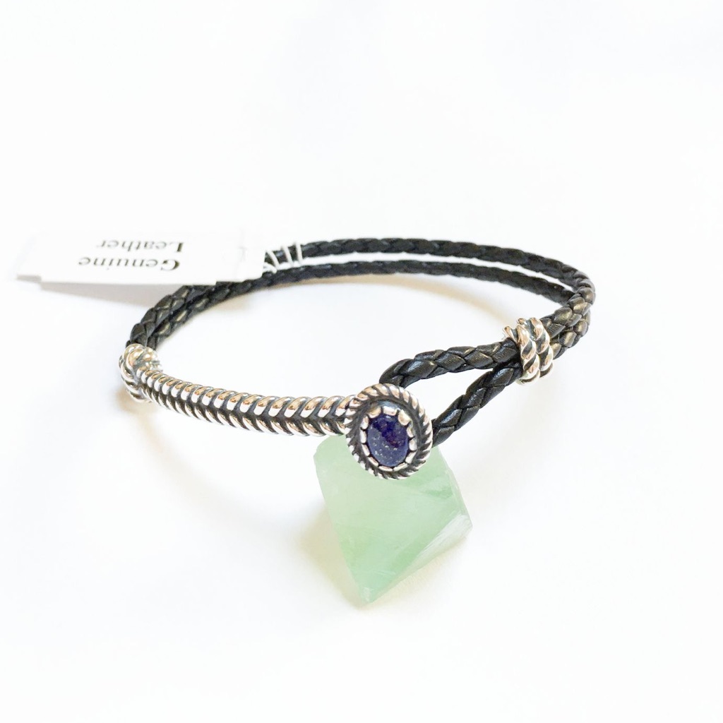 American West Lapis Leather Bracelet Sterling S7â Hook & Loop New In Aw Box